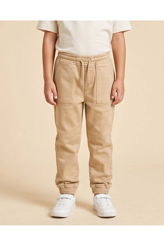 Boys Tan Knitted Denim Jogger Pants