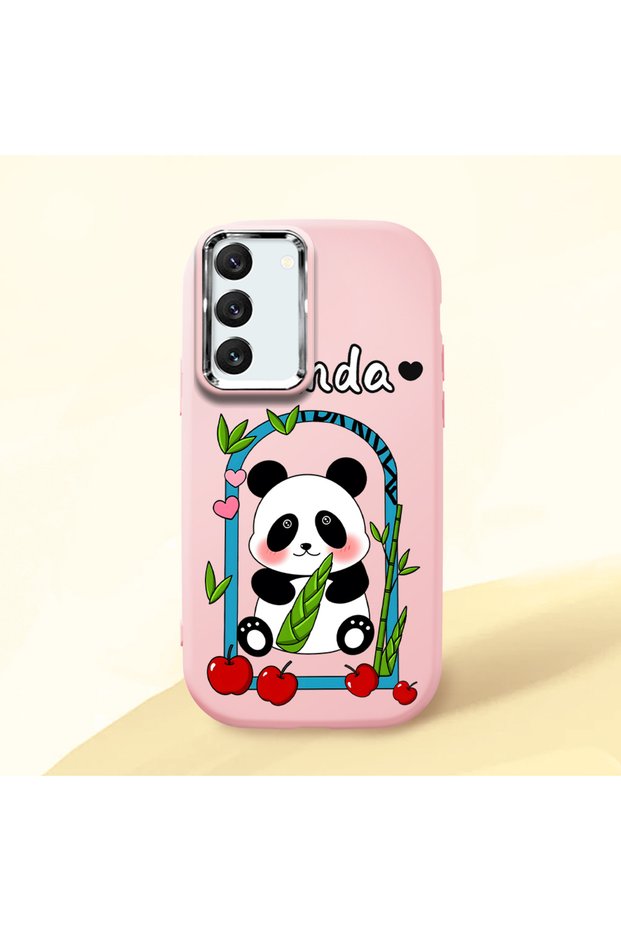 Samsung Galaxy S22 Compatible Case Camera Protector Pink Silicone Couple Phone Case Panda Pattern