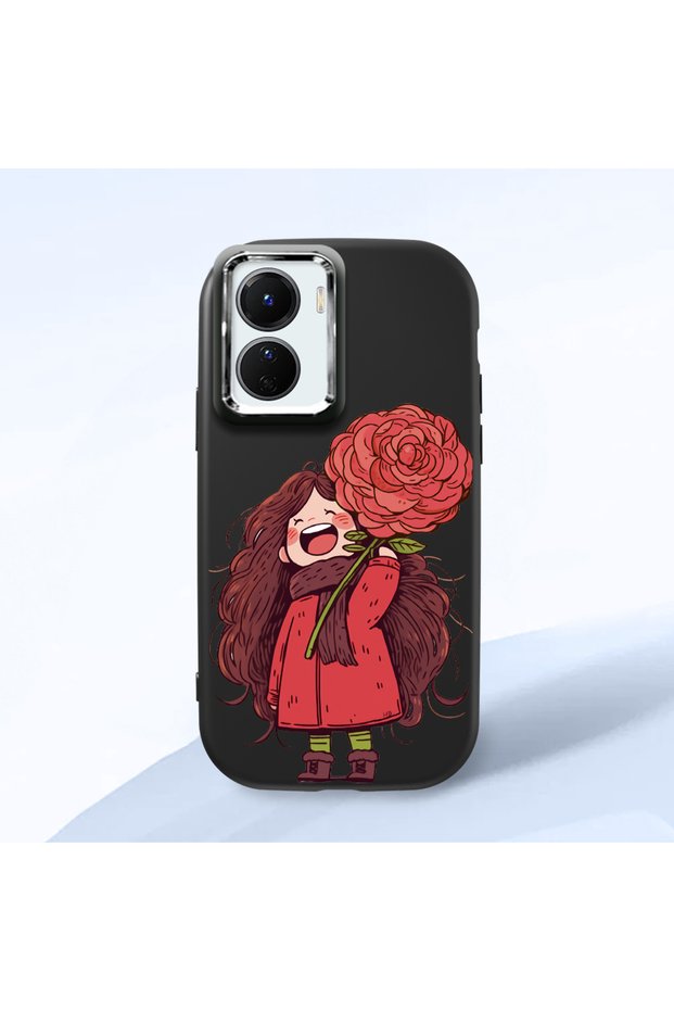 Vivo Y02S Compatible Case Camera Protective Black Silicone Couple Phone Case Girl Patterned