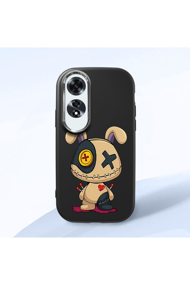 Oppo A60 Compatible Case Camera Protector Black Silicone Couple Phone Case Character Patterned
