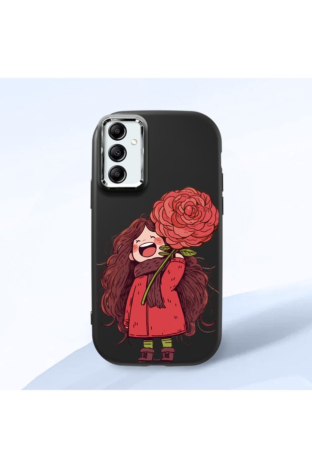 Samsung Galaxy A14 Compatible Case Camera Protector Black Silicone Couple Phone Case Girl Patterned