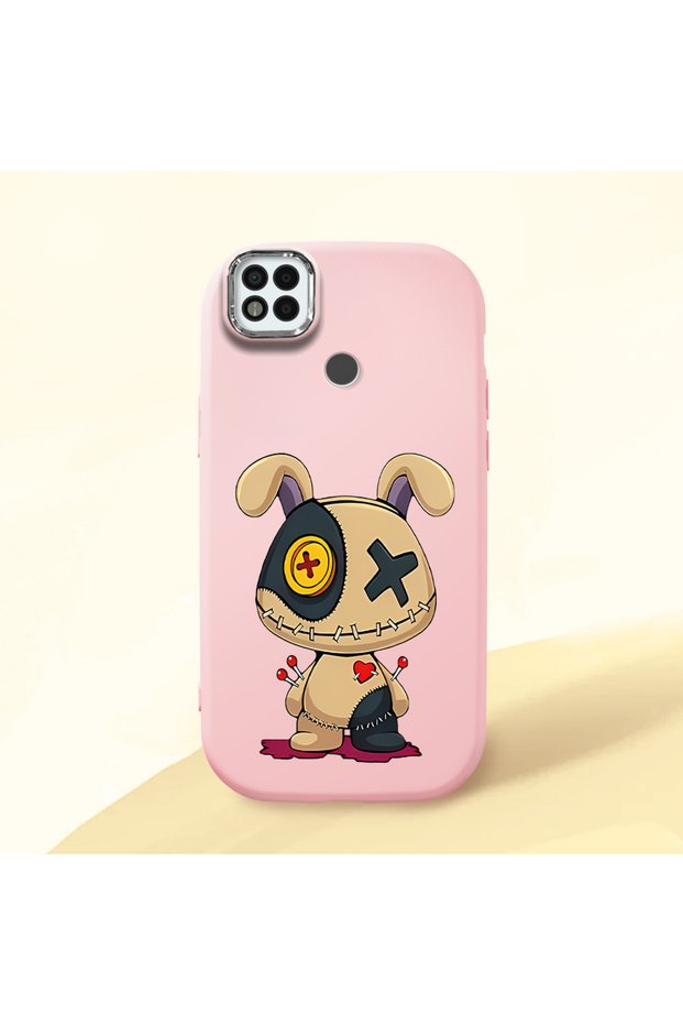 Poco C31 Compatible Case Camera Protector Pink Silicone Couple Phone Case Character Patterned