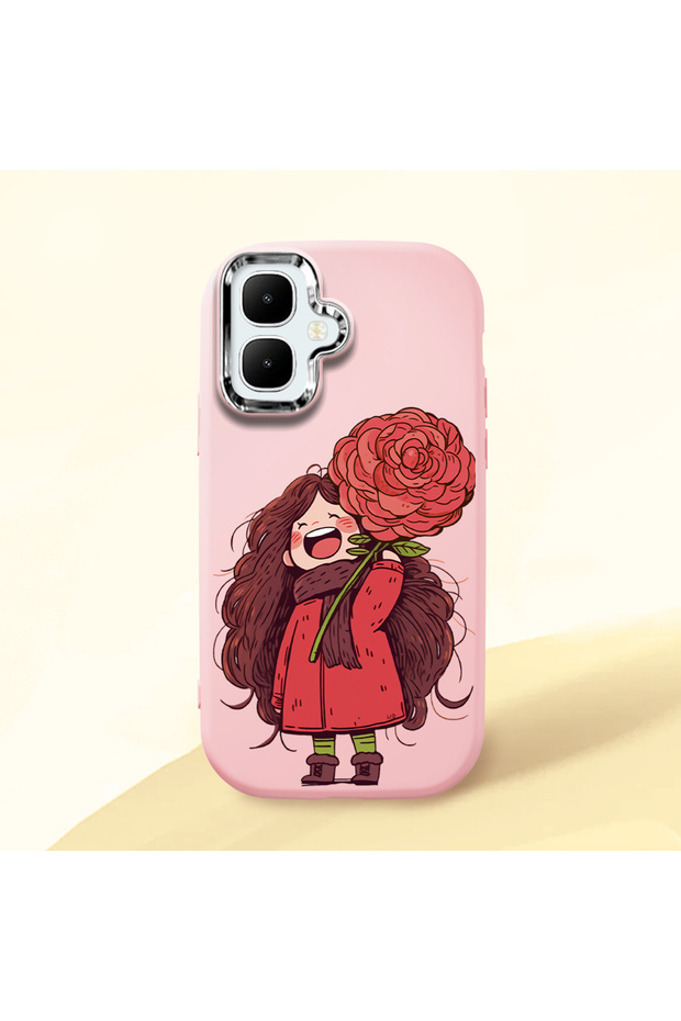 Tecno Spark Go 2 Compatible Case Camera Protector Pink Silicone Couple Phone Case Girl Patterned