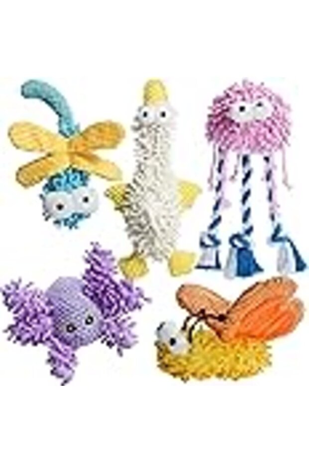 5 Pack Squeaky Mop Rope Dog Toys for Small Medium Dogs, Crinkle Plush | Durable for Small Medium Dogs, Squeaky Interactive Chew Set, Safe Dental Care & Anxiety Relief Play
