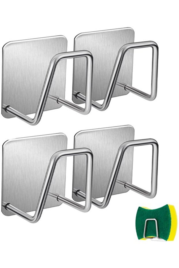 Four-piece kitchen sink sponge rack set in silver