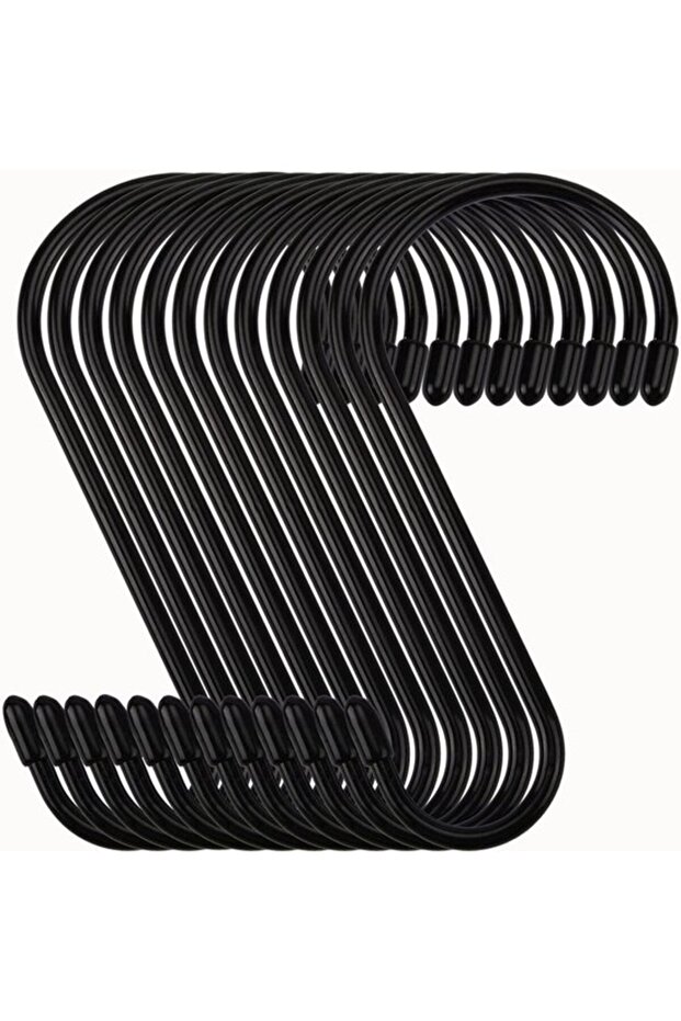 12 S-shaped hooks, rust-proof metal, black