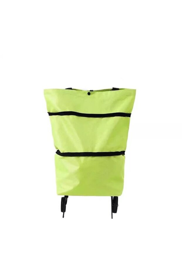 Foldable shopping bag with wheels, portable and green.
