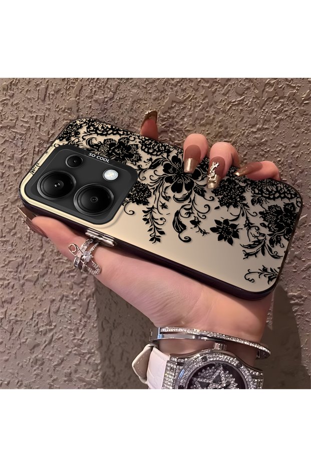 Elegant Black Lace Flower Pattern Case for Redmi Note 13 Pro 4g Compatible High Quality Phone Case