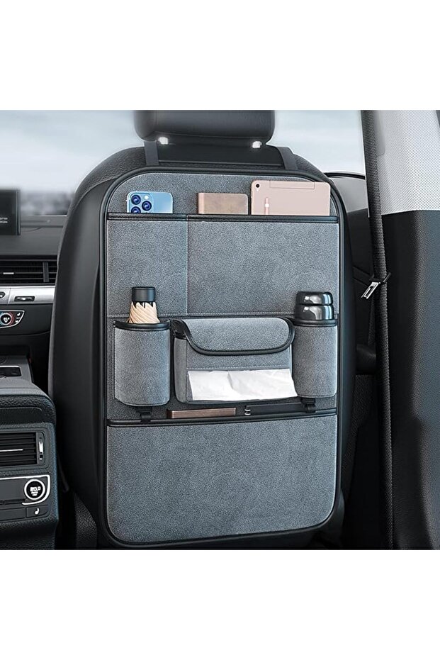 Suede Car Seat Back Organizer Large Capacity Car Seat Back Storage Bag with Hook Kick Mats