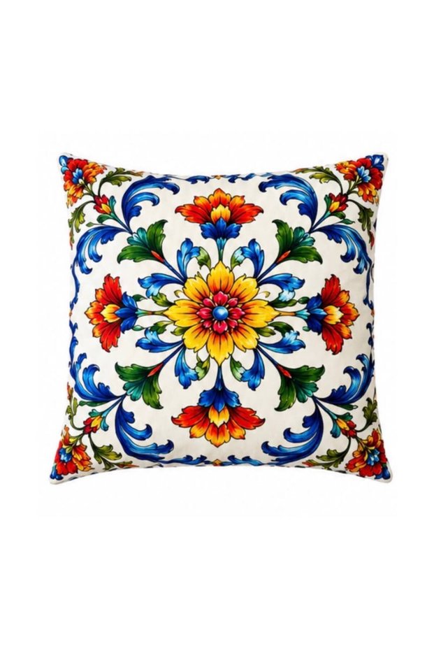 Vibrant Boho Soft Digital Printed Suede Fabric Throw Pillow Cover (40 X 40 cm) (1 Pc)