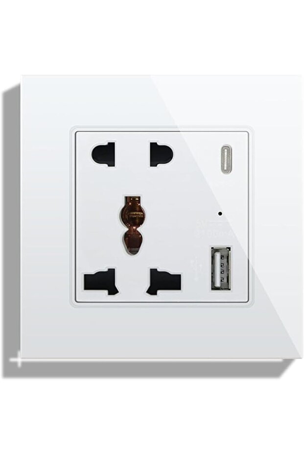Single 5 Pin Universal Wall Socket with USB C & USB A - 1 Gang Black, Multifunctional Wall Out