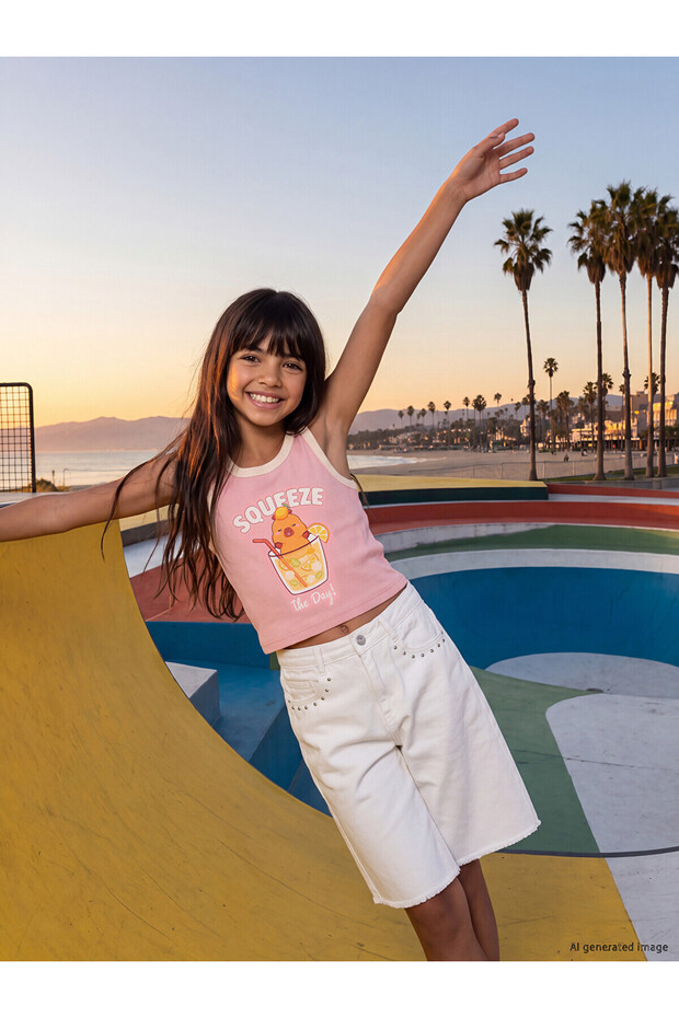 Trendlucky Oval Collar Capyfun Printed Girls' Undershirt with a Difference