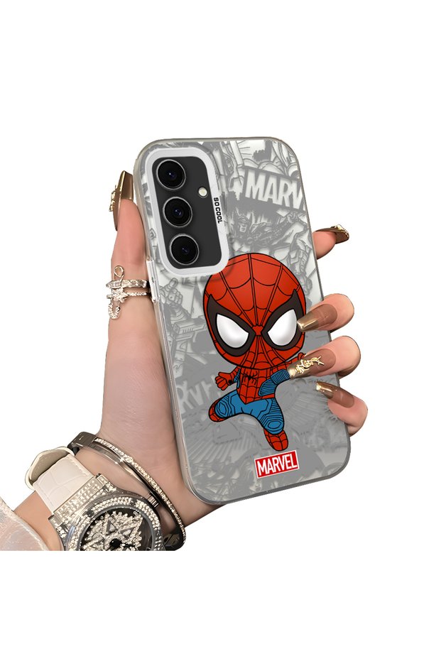 Samsung Galaxy S24 Fe Compatible Spider Man Patterned Silicone Edge Hard Back Case Couple Phone Case