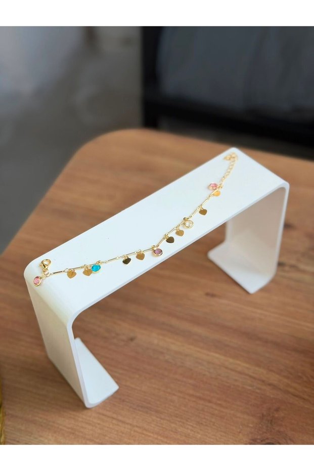 Gold Bracelet with Colorful Stones and Heart Figures