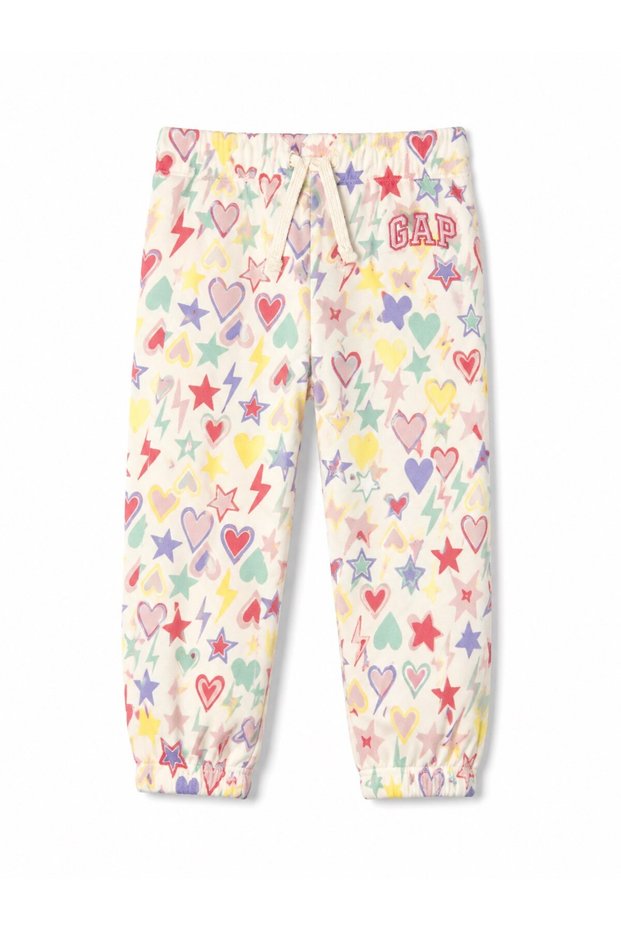 Gap Girls' Heart and Star Patterned Elastic Waist Jogger Sweatpants Pajama Bottoms 1-6 Years Old Pink