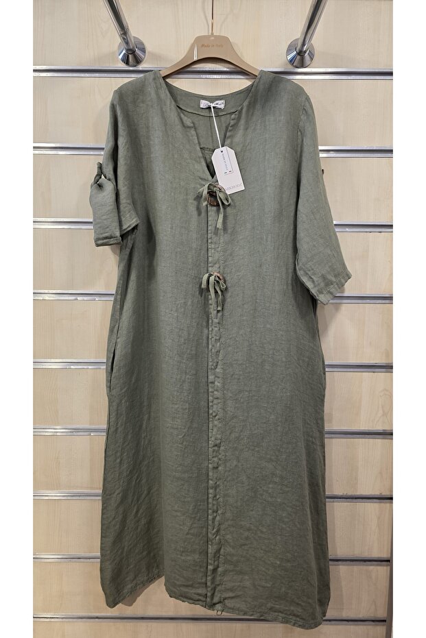 Italian Linen Dress with Large Button Detail