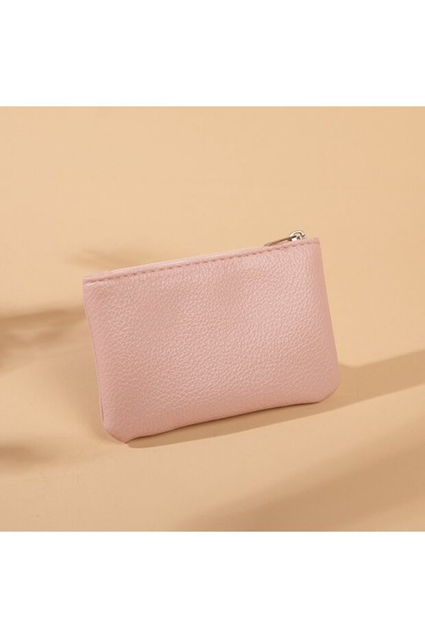Mini PU zip wallet pink textured coin/key women's.