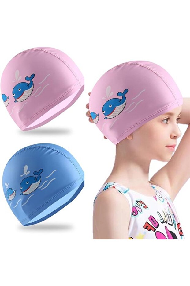 This two-piece waterproof swim cap set