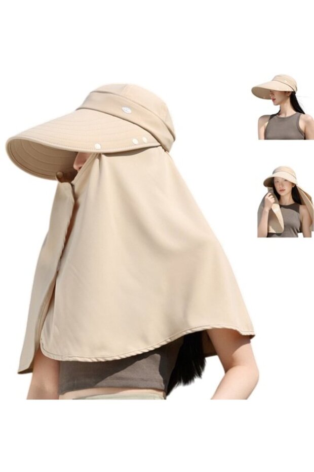 Sun hat khaki 56-58cm multi-functional neck protector summer.