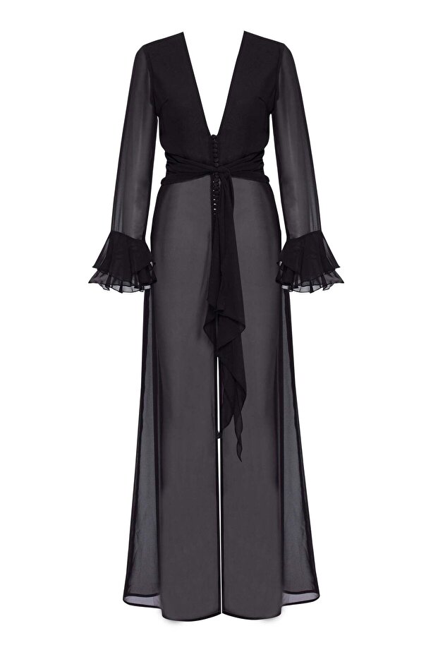 Muriel Chiffon Ruffle Dress Black