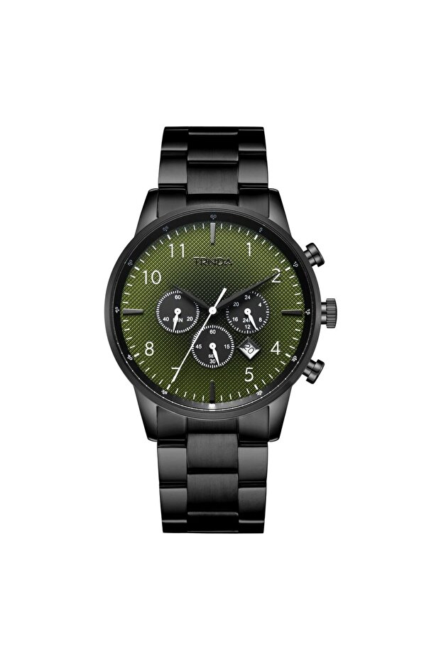Men's Black Stainless Steel Watch, Green Dial | Trnda-001