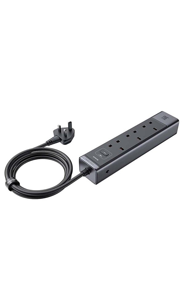 6-in-1 30W GaN Power Strip PD Fast Charging Surge Overheat Overcurrent Protection 2 USB-C 1 USB-A Ports 3 AC Outlets Multi-Device Compatibility 2M Extension Cord Black