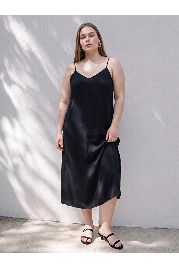 فستان NEVAVM بحزام من خيوط مزيج مودال مقاس كبير مع فرق في التصميم