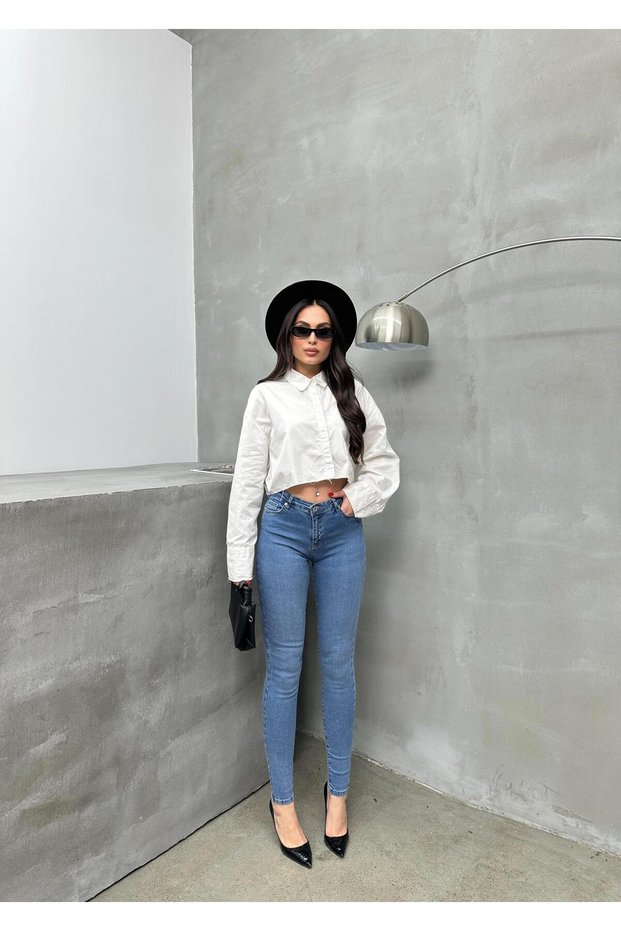 Women's Light Blue High Waist Narrow Leg Light Blue Denim Skinny Jean Pants