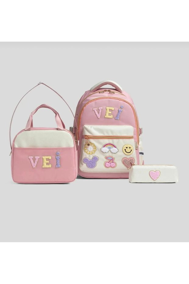 Süzene Embroidered Girl's School Bag, Lunch Box and Pen Holder Set of 3