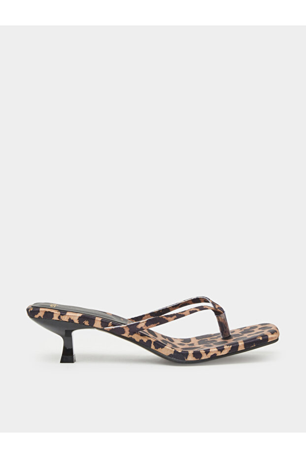 Leopard Print Kitten Heel Thong Sandals