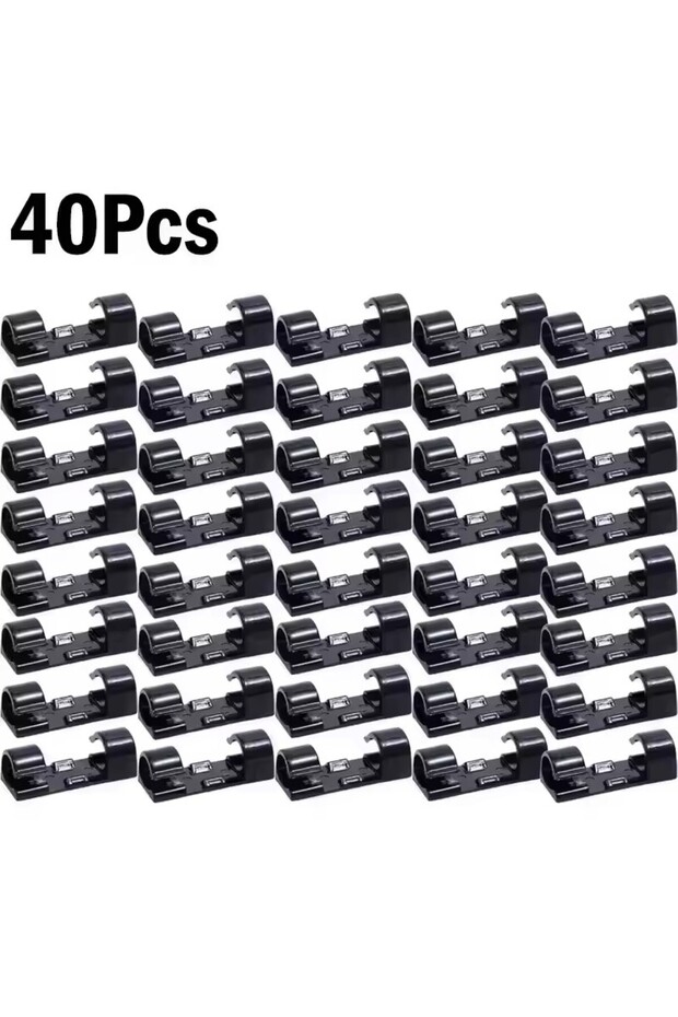 40X-Black Cable Clips Organizer Drop Wire Holder Cord Management Self-Adhesive Cable Manager Fixed C