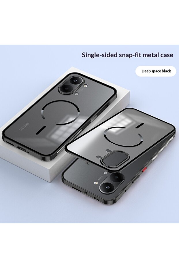 Poco X8 Pro Max black Aluminium Alloy Metal Frame Bumper + Acrylic Wireless Charging Case For POCO X