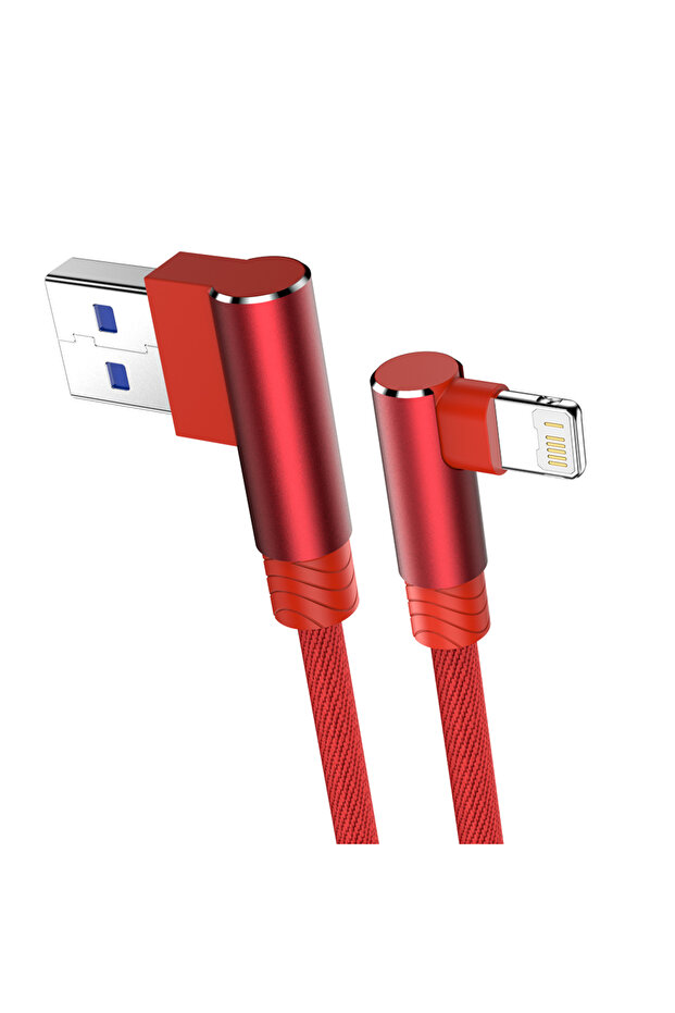 1m Red Right Angle Gaming Fast Charge USB Cable for iPhone 13 14 Pro 11 12 XS Max XR X 6 6S 7 8 Plus