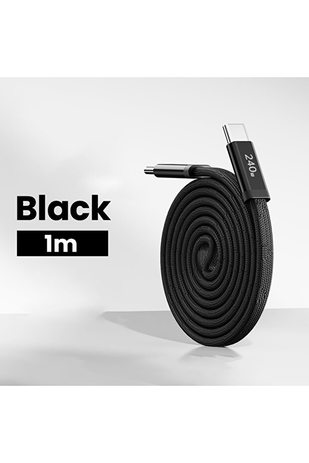 1m Black 240W Magnetic Flat Cable High Speed Data Transfer USB C Cable Type C To Type C Fast Chargin