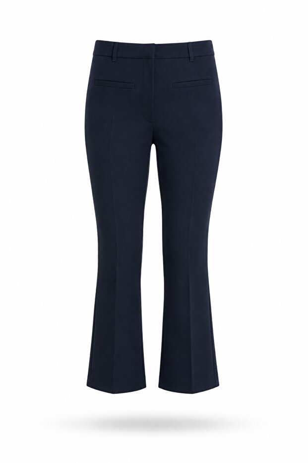 Navy Blue Straight Cut Fabric Trousers 9974