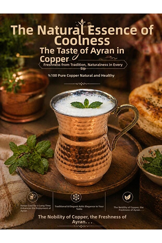 1 Piece of Trabzon Copper Ayran Cup – Traditional Elegance and Cool Presentation