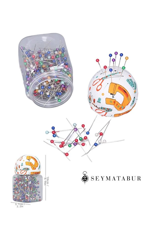 Decorative Jar with Needle Holder, Glass Headed Bulk Needles, 500 Pieces
