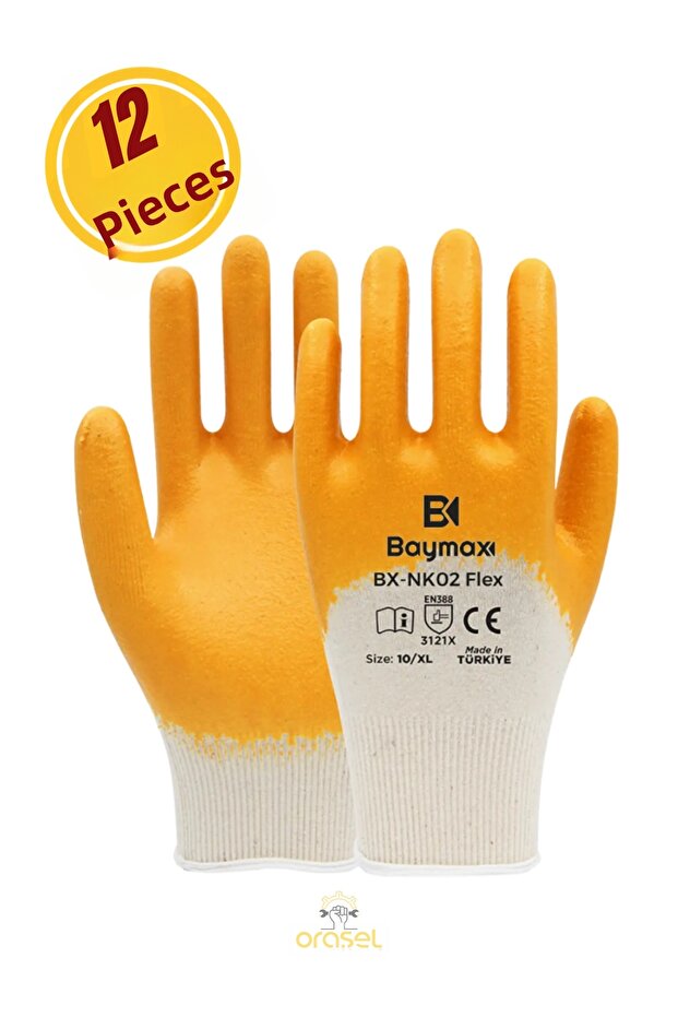 Bx-Nk02 Flex Nitrile Coated Work Gloves Yellow 12 Pairs