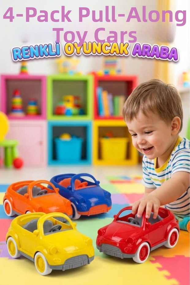 Set of 4 Mini Hand-Push Colorful Domestic Production Educational and Fun Toy Cars