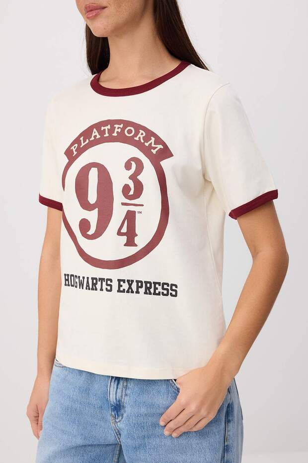 Ekru Harry Potter Lisanslı Regular Kalıp Kısa Kollu Tok %100 Pamuk Örme T-Shirt TWOSS26TS00139 - 3