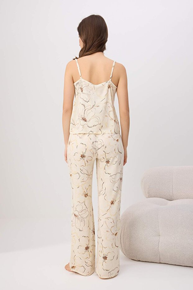 Çok Renkli Çiçekli Viskon Dokuma Pijama Takımı THMSS26PT00107 - 4