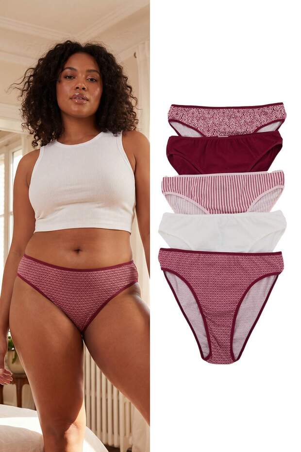 Kırmızı-Çok Renkli 5'li Paket Büyük Beden Külot TBBSS26CM00020