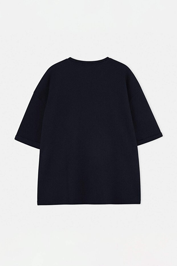 Lacivert Oversize/Geniş Kesim Bisiklet Yaka Basic Büyük Beden T-Shirt TMNSS25BF00000 - 6