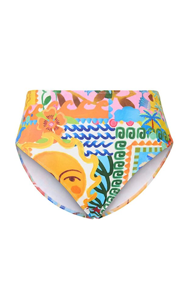Tropical Desenli Yüksek Bel Büyük Beden Bikini Altı TBBSS26CR00024 - 4