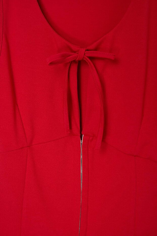 Kırmızı Fitted/Vücuda Oturan Anahtar Deliği Yaka Kolsuz İnterlok Örme Bluz TWOSS26BZ00341 - 7