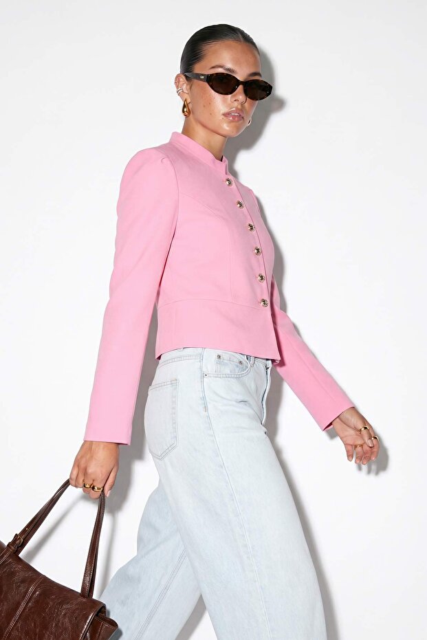 Pink Judge Collar Buttoned Short Sports Jacket Tdrss26Ce00018