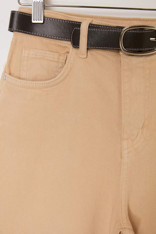 Bej Kemerli Yüksek Bel Orta Esnek Wide Leg Jeans TWOSS26JE00211 - 3