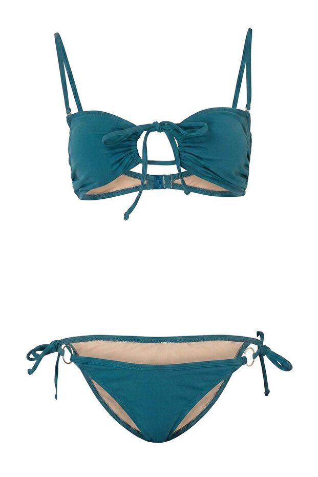 Petrol Straplez Kaplı Aksesuar Detaylı Düşük Bel Regular Bikini Takımı TBESS26BT00158 - 4