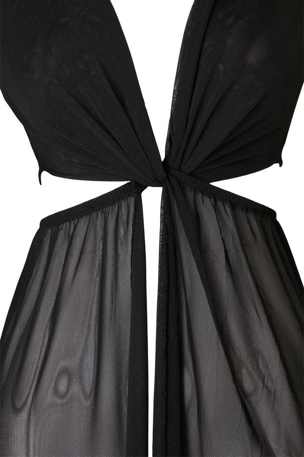 Siyah Dokuma Cut Out Detaylı Transparan Plaj Elbisesi TBESS26LE00010 - 6