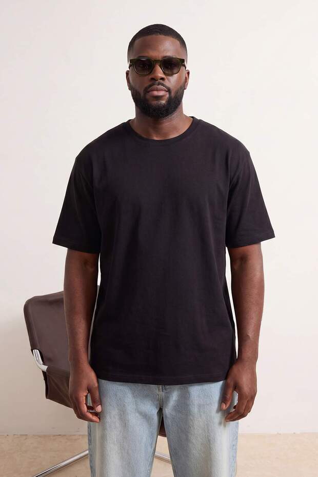 Siyah Regular/Rahat Kesim 3lü Paket Büyük Beden T-Shirt TMNSS24BF00059 - 2